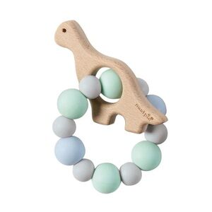 Mud Pie Baby Teether Boys Dinosaur Wood & Silicone BPA Free Baby Shower Gift Toy